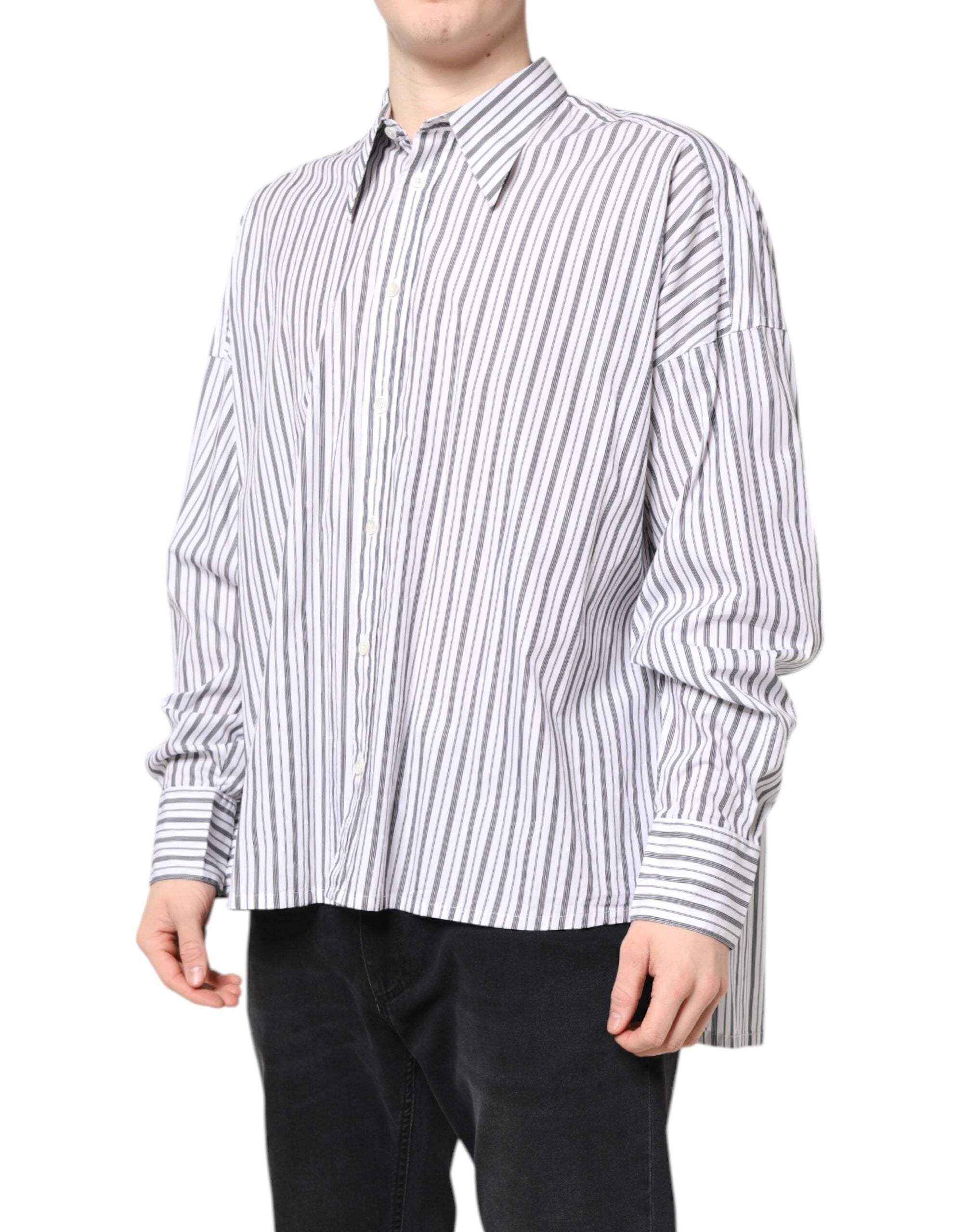 Dolce & Gabbana white and black striped button-down casual shirt